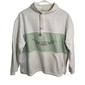 Vintage Lee Sport Sweatshirt White Green Embroidered Floral M